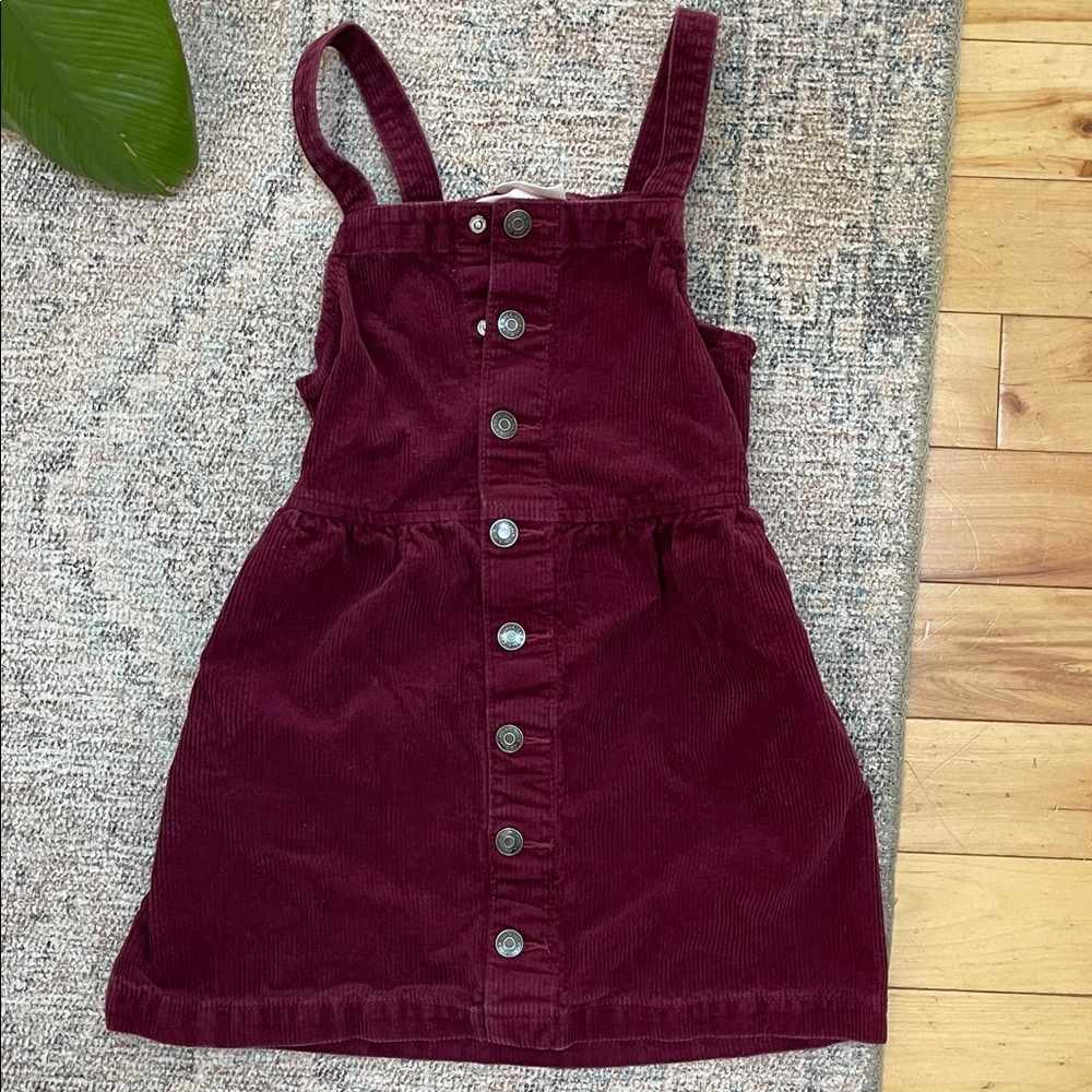 Kids Burgundy Corduroy Overall Dress Small 6-7